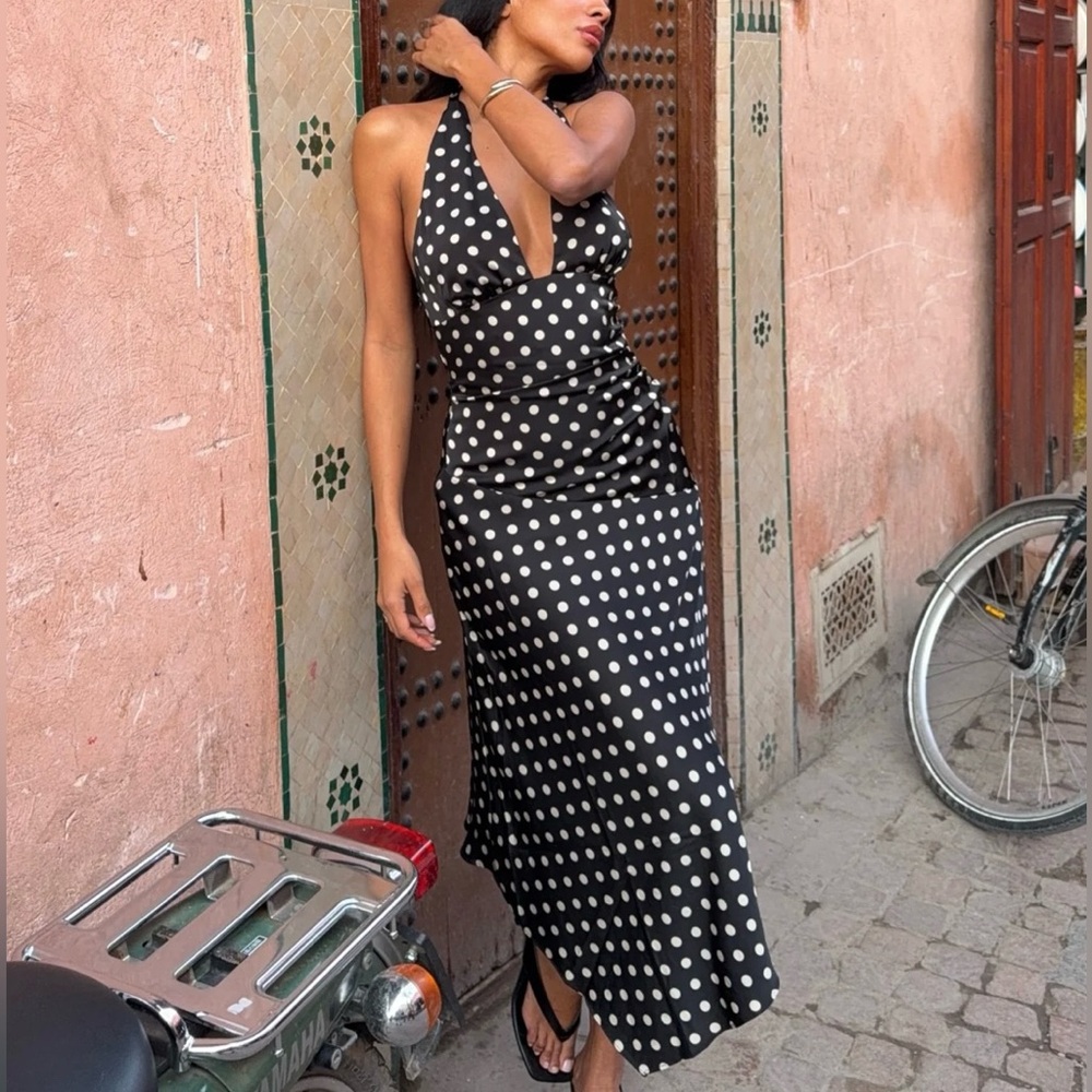 Black and White Polka Dot Halter Dress